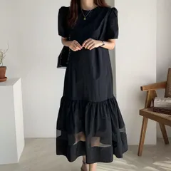 スウィート レーシング パフスリーブ ラウンドネック カジュアルワンピース[K](T)