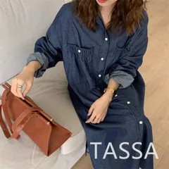 レトロ 若見え ゆったり レーシング 長袖シングルブレストデニム カジュアルワンピース[K](T)