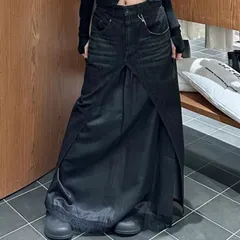 スカート ロングスカート デニムスカート Aライン レース カジュアル リメイク風