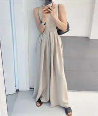 ロングパンツ パンツ丈 ポケット オールインワンサロペット[K](T)