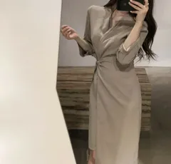 エレガント 個性的 デザイン性 長袖チュニック ロングワンピース[K](T)