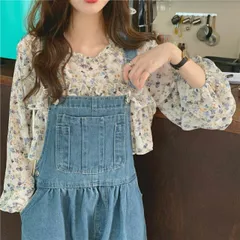 種類3：M/スカート 可愛い花柄プルオーバーブラウスとサスペンダースカート (T)