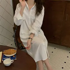 シングルブレスト ブラウス ゆったり 体型カバー チュニック ロングワンピース コート[K](T)