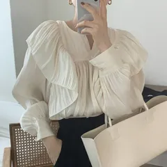 ブラウス Vネック レディーストップス 長袖シャツ (T)