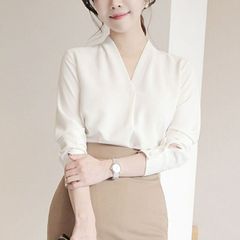 ソブ Vネック 前後ヘムライン ロングスリーブ プルオーバー ブラウス 