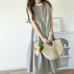 2024年夏新作 ロング丈ワンピース ノースリーブ ボーダー柄 (T)