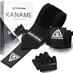 TENASGEAR カナメ【ジムトレ高コスパセット】 リストラップ トレーニンググローブ 2点セット ウエイトトレーニング マメ防止 手首固定 ハニカム メンズ レディース 筋トレ ジム ダンベル ベンチプレス 懸垂 (M) [M]