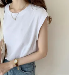 ノースリーブ Tシャツ レディース ラウンドネック (T)