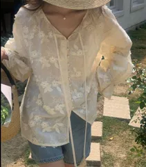 ブラウス 2024年秋新作 シャツ トップス レディース 長袖 Vネック (T)