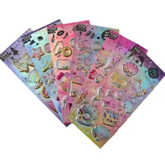 シャカシャカシール 6枚セット ぷくぷく ごほうび 箔押し 半透明 装飾ステッカー デコシール キラキラ 3D 立体 可愛い 飾り用 DIY 手帳用 貼り付け可能 手芸用品