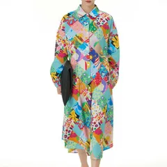 ロング丈ワンピース マキシ丈ワンピース 長袖 レディース シャツワンピース (T)