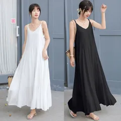 キャミワンピ ロング丈ワンピース Vネック ノースリーブ (T)