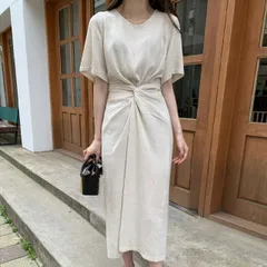 ロング丈ワンピース レディース ラウンドネック 半袖 (T)