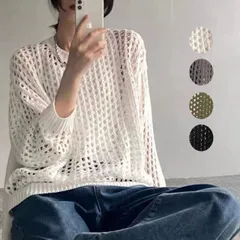 ニットトップス レディース ラウンドネック 長袖 (T)