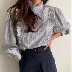 ブラウス シャツ 長袖ブラウス レディース トップス ストライプ (T)