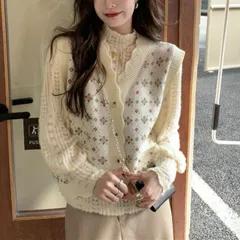 ベスト ニット レディース 花柄 ビンテージ 韓国 ファッション 雑貨 かわいい おしゃれ 北欧 送料無料 [K] (T)