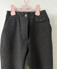 S レディース ウエスト ギャザー ウール 起毛 スラックス パンツ チャコール