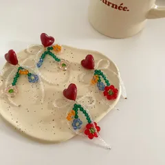 ビーズ花ピアス・イヤリング (T)