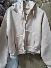 アイボリー クロップド 起毛 フードジップアップ ユニセックス 韓国製