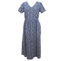 ユニクロ UNIQLO PAUL & JOE ワンピース ロング Vネック 半袖 M ネイビー 紺系 花柄 綿 コットン