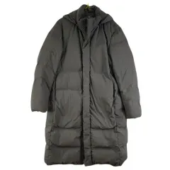 F7180 UNIQLO ユニクロ メンズL グレー フード ダウンジャケット ロング丈 アウター/ダーク