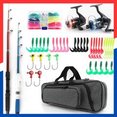 Popular Item: Carbon Rod, Portable Spinning Reel, Beginner's Set, Lightweight and Compact, Sea Fishing Set with Lure Set and Storage Bag, Two Fishing Rods, 1.6m + 1.3m, Perfect for Beginners