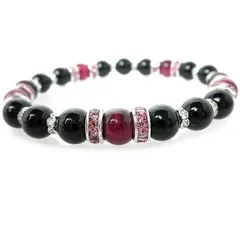 ピンクタイガーアイ＆ブラックオニキス ブレスレット【8mm／内径14～18cm選択可能】｜恋愛運・魔除け パワーストーン 天然石