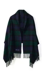英国メリノ 100% ウール ブラックウォッチ タータンチェック マフラー ショール 70cm