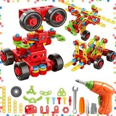 【在庫セール】288点 知育玩具 ネジ 電動ドリルおもちゃ DIYままごと遊び 工具セット 車 ロボット ヘリコプター 組み立て ブロック 立体パズル カラフル 子供向け 人気 大工さん 誕生日 クリスマス プレゼント (おままごと遊び-大工さん)