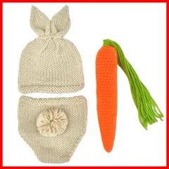 【特価商品】記念撮影 百日祝い 出産祝い ニューボーンフォトうさぎちゃん 出産祝い 誕生日記念 ニット 写真服 帽子 新生児 3点セット パンツ ニット帽セット ウサギ 人参 [GIOECRY]