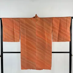 【美品】 道中着 身丈97.5cm 裄丈64cm M 和装コート 落款 斜縞 幾何学模様 オレンジ 正絹 秀品 【中古】