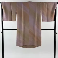 【美品】 道行 身丈107cm 裄丈67cm M 和装コート 角衿 地紋 ぼかし ピンクベージュ 正絹 秀品 【中古】