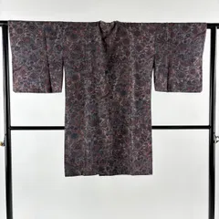 【美品】 道行 身丈96cm 裄丈62.5cm S 和装コート 角衿 草花 鳥 灰紫 正絹 名品 【中古】