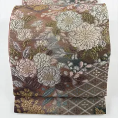 【美品】 袋帯 秀品 辻が花柄 松皮菱 金糸 箔 茶色 六通 正絹 【中古】