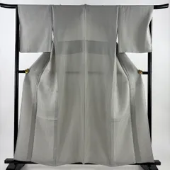 小紋 身丈157.5cm 裄丈66.5cm M 単衣 格子 灰緑 正絹 秀品 【中古】