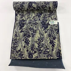 反物 優品 浴衣 草花 茶緑色 綿 【中古】