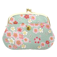 小紋工房 4寸親子がま口 財布 小銭入れ カードケース 二越ちりめん 京都 和KOMONO 江戸小紋 0207 (手毬桜（グリーン）) [手毬桜（グリーン）]