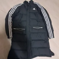 アディダス 3本線 ロングダウンジャケット ブラック
