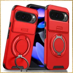 ☆彡送料無料でお届け☆彡Color:レッド WZOYXOC 対応 Google Pixel 10 用 ケース Pixel 10 Pro 用 ケース スタンド付き リング付き 耐衝撃 レンズ保護 スライドカメラカバー TPU+PC 軽量 滑り止め 落下保護 スタ