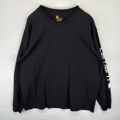 古着 カーハート Carhartt 長袖Tシャツ ロンT 袖ロゴプリント プルオーバー 大きいサイズ クルーネック XL  ブラック メンズ