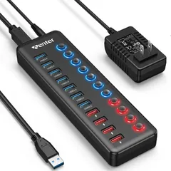新品 WENTER USB ハブ 3.0 Hub 7ポート + 4充電ポート 2023改良 【ACアダプタ付き セルフパワー/バスパワー 独立スイッチ付 USB拡張 5Gbps高速 LEDライト搭載 】高耐 久性 (Large)