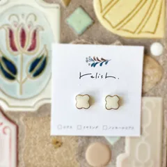 【再販】白くて 可愛い 小さな お花 美濃焼き 金継ぎ ピアス イヤリング ノンホールピアス 美濃焼 タイル 陶器 小さい 小ぶり シンプル 白 ホワイト ゴールド 金 美濃焼きタイル 美濃焼タイル
