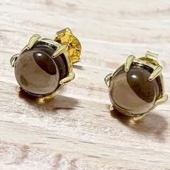 宝石質スモーキークォーツAAA ピアス SV925 18Kコーティング 6mm