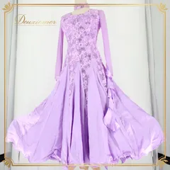 社交ダンス 衣装 スタンダード ドレス ワンピース パーティ衣装 パープル系 紫 prima boutique プリマブティック スパンコール レース 舞台映え フロートデザイン 二重スカート ふんわり シルエット 軽やか スタイリッシュ