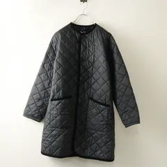 美品 ラベンハム LAVENHAM EVESHAM ノーカラーキルティングコート 38＼ブラック系 ロング ジャケット イブシャム【2400014654783】