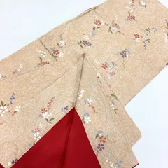 中古品　袷着物　小紋　杏色　正絹R152