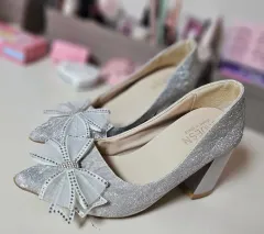 7cm リボン ハイヒール シルバー 出品