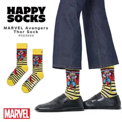 【新品・未使用】 ソックス レディース メンズ ユニセックス ハッピーソックス MARVEL 靴下 マーベル アベンジャーズ ソー コラボ おしゃれ かわいい 23-25.5 26-29.5 USJ ディズニー ブラック イエロー 14251006-45-MR