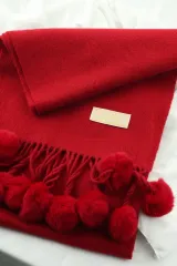 NINA RICCI(ニナリッチ) マフラー ボンボン レッド (赤) 柔らかい -2717