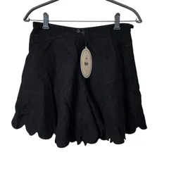 ZM1673【美品】leur logette ルールロジェット キュロットパンツ スカラップ裾 ブラック サイズ2 未使用タグ付